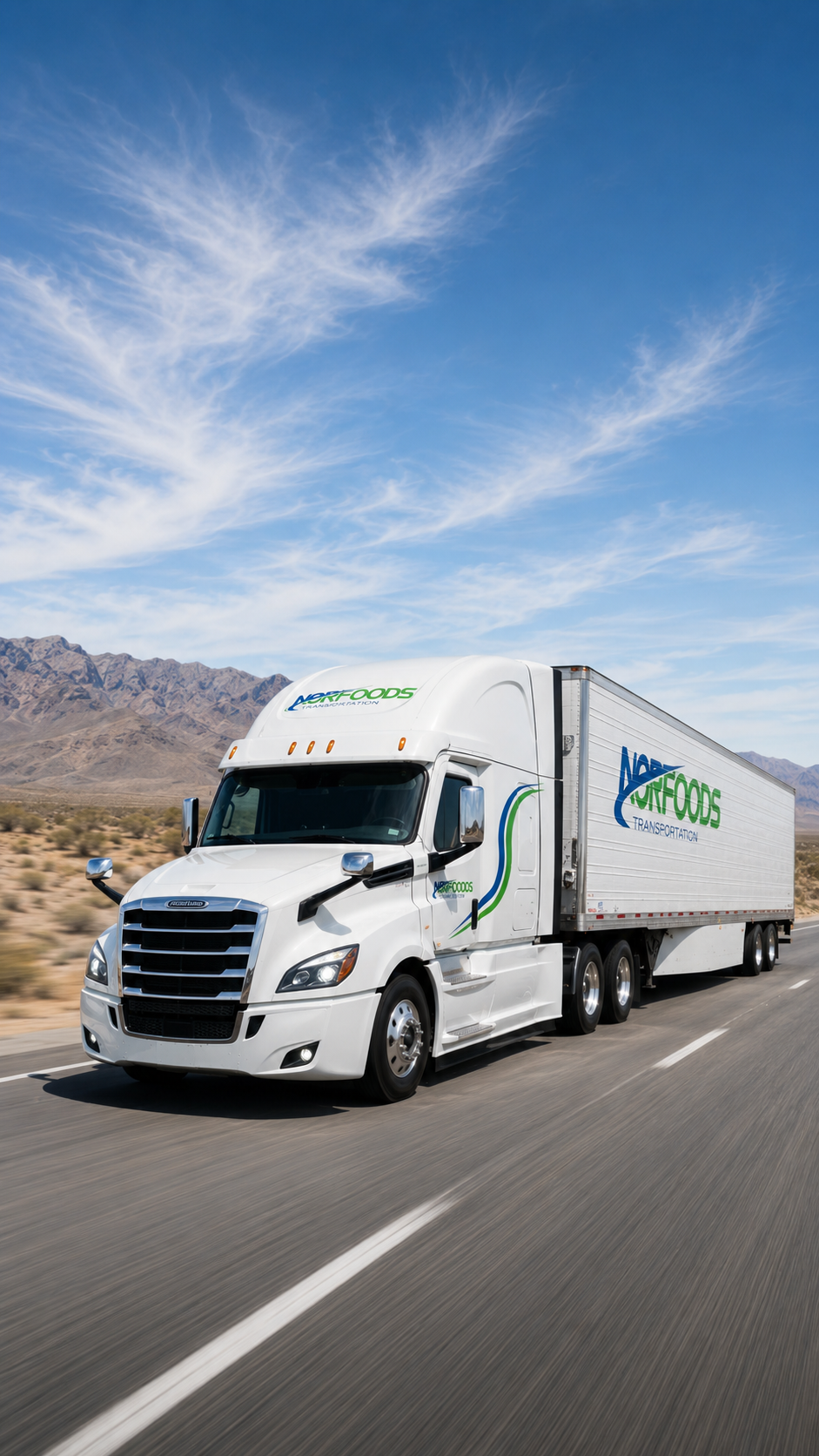 Tráiler refrigerado Norfoods Transportation en carretera